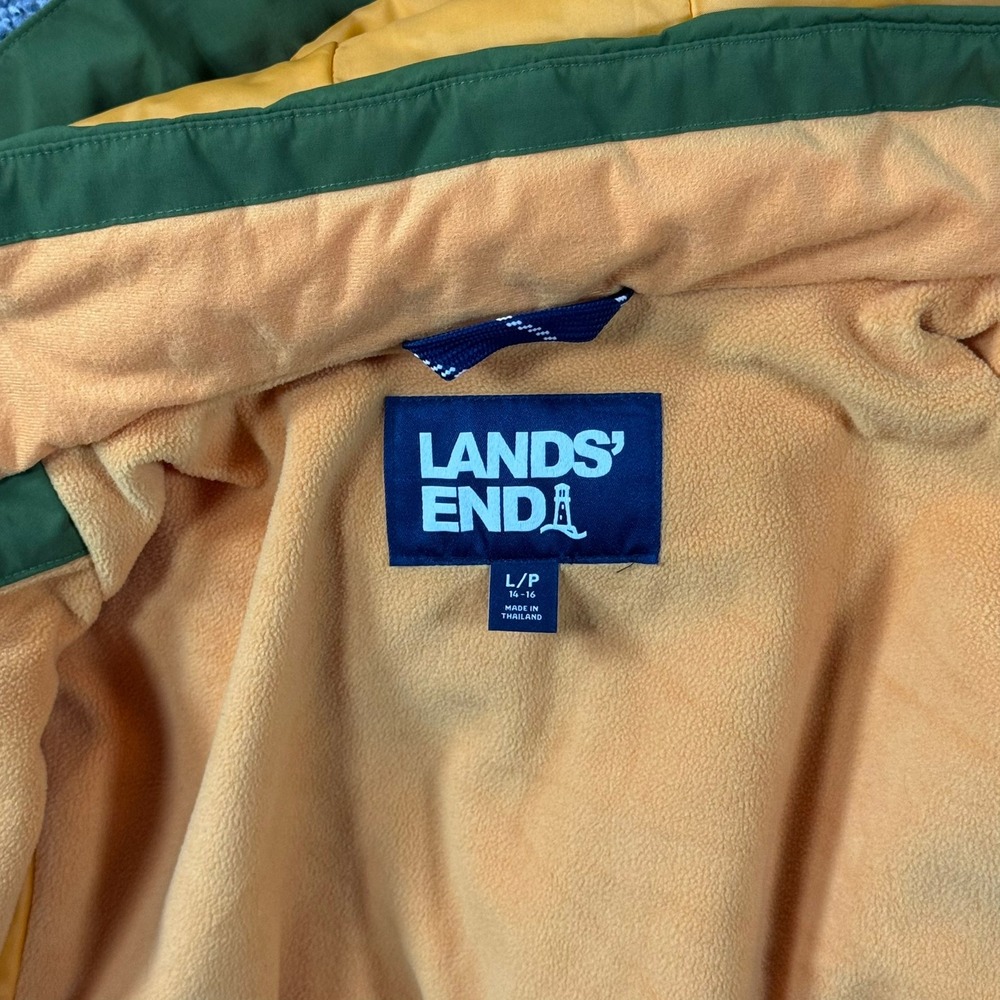 Lands End Squall Parka Jacket Green Hooded Insulated L 14-16 - Picture 2 of 16